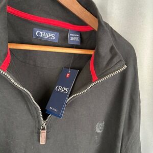 Chaps Mens Big Tall Black 1/4 Zip Pullover Sweater Shirt 3XLT